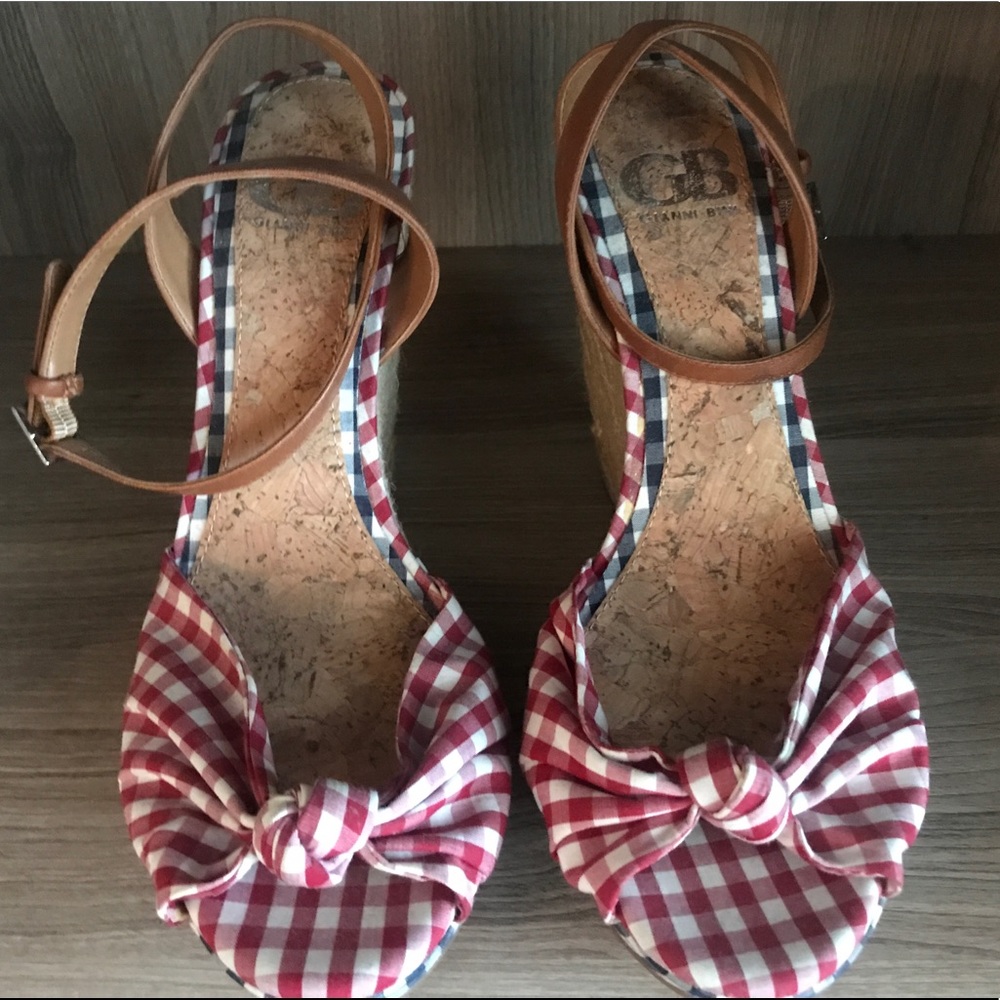 Gianni Bini Red/Wht/Blue Platform Wedge Sandal 8.5 - Picture 4 of 4